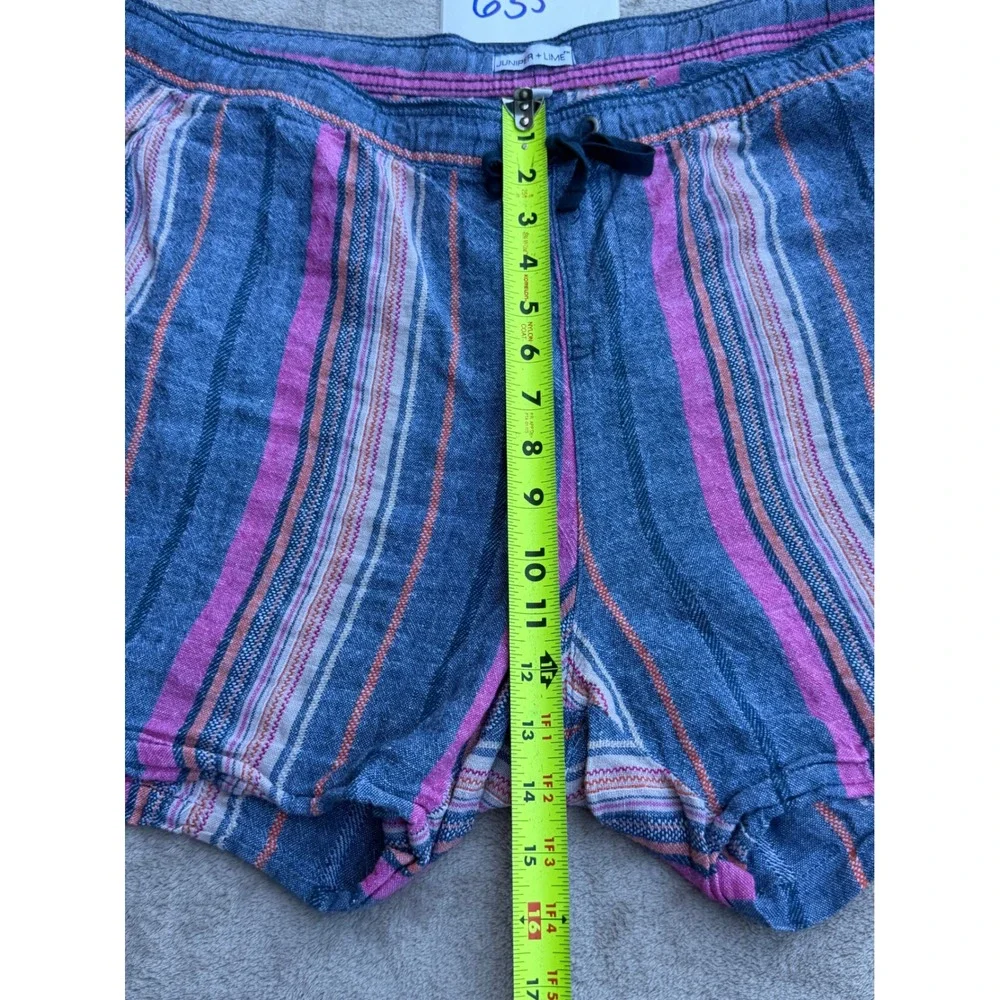 Juniper + Lime Shorts Womens XL Blue Pink Striped Drawstring Casual